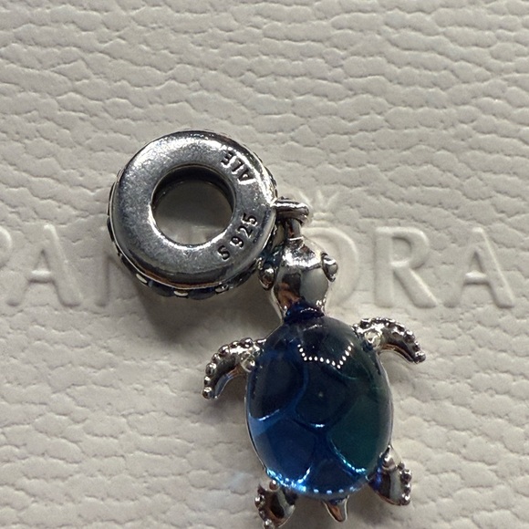 Pandora Silver Turtle Charm with Blue Shell - Picture 1 of 3